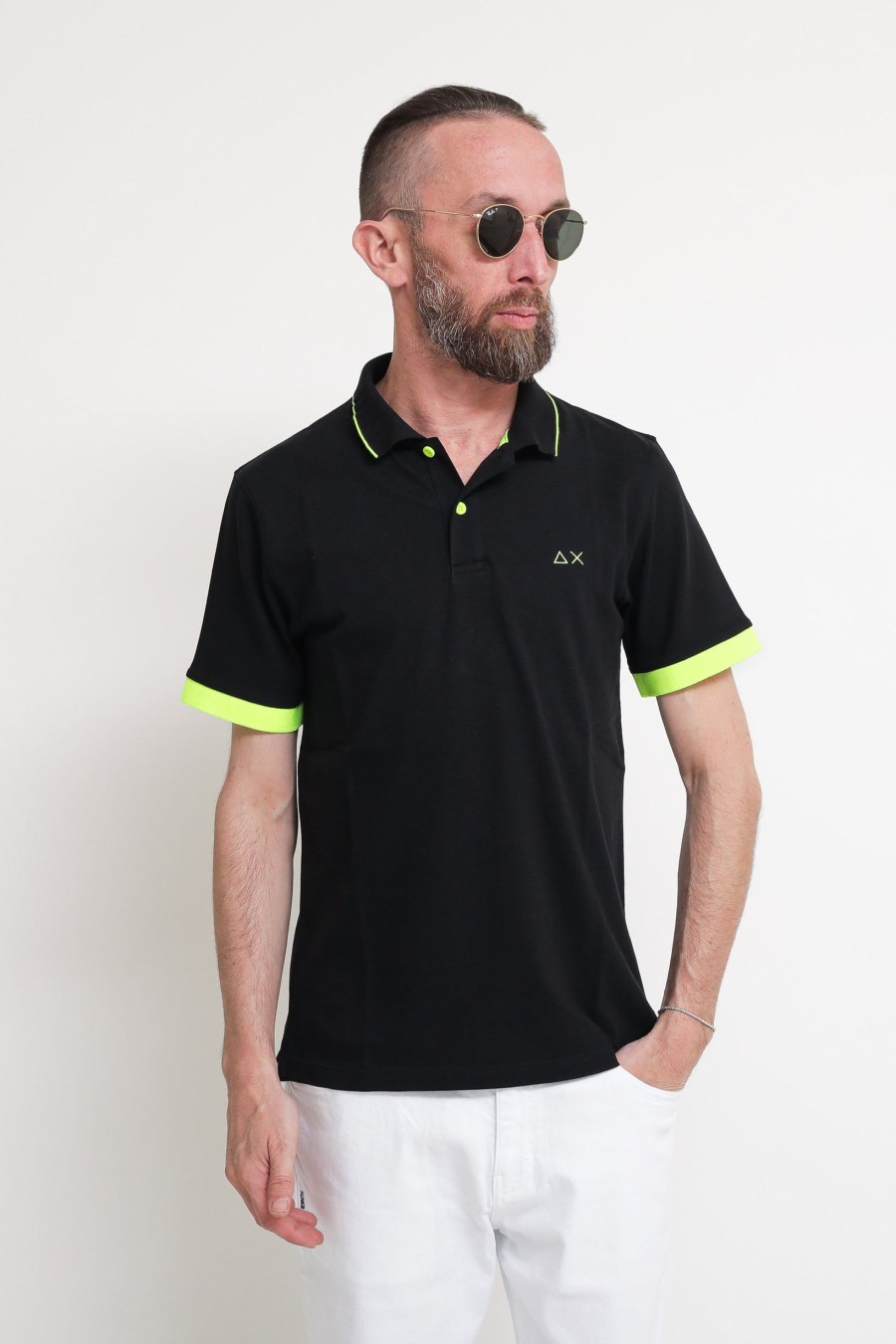 Uomo sun68 Polo | Polo Small Stripes Fluo El - Nero