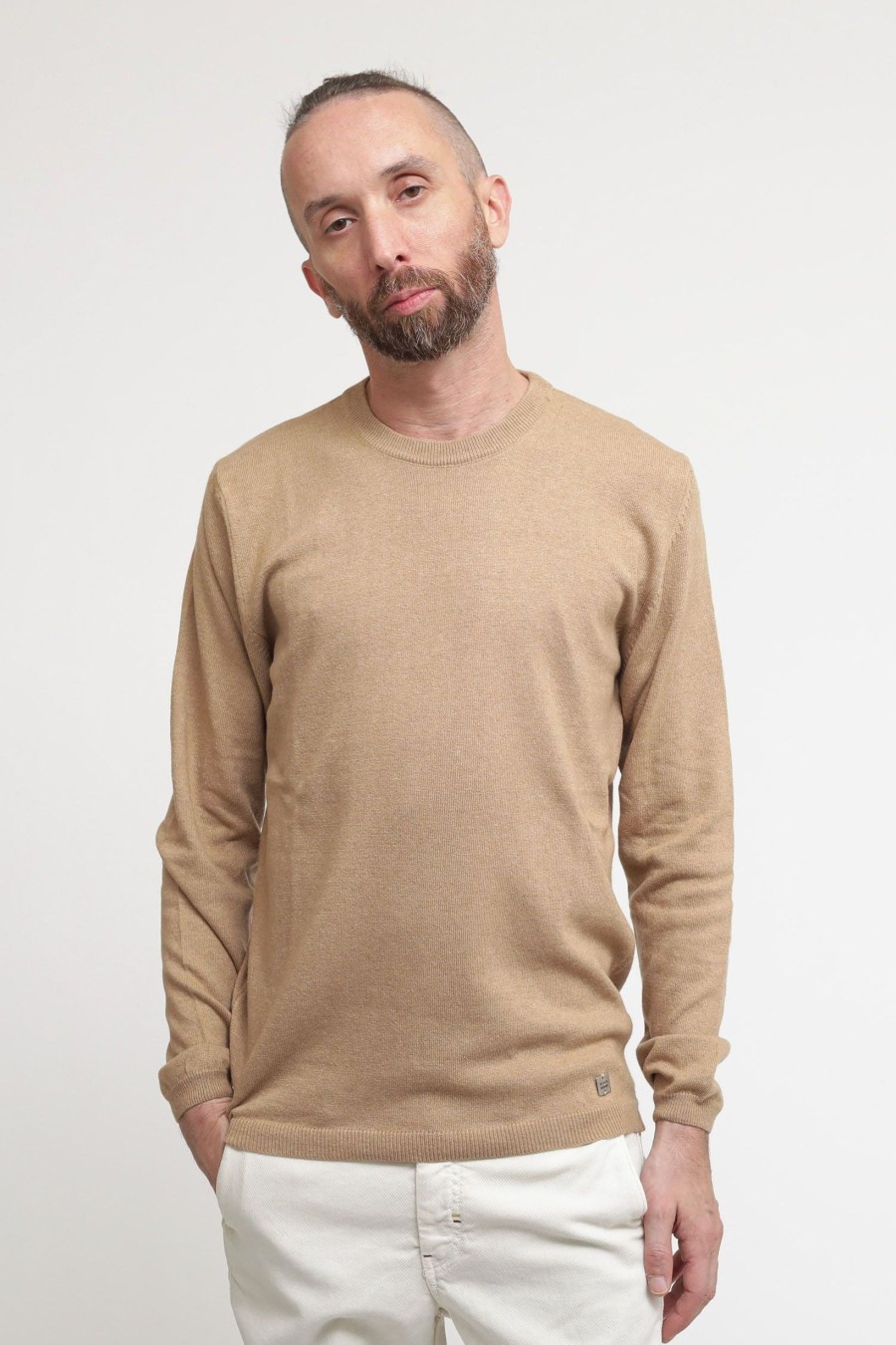 Uomo bl11 Pullover | Girocollo Cachemire - Cammello