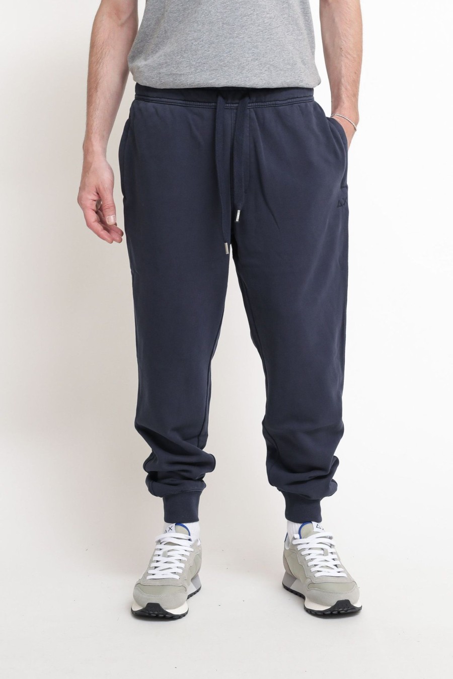 Uomo sun68 Pantaloni Felpa | Pant Long Cold Dye Cotton Fl - Navy Blue