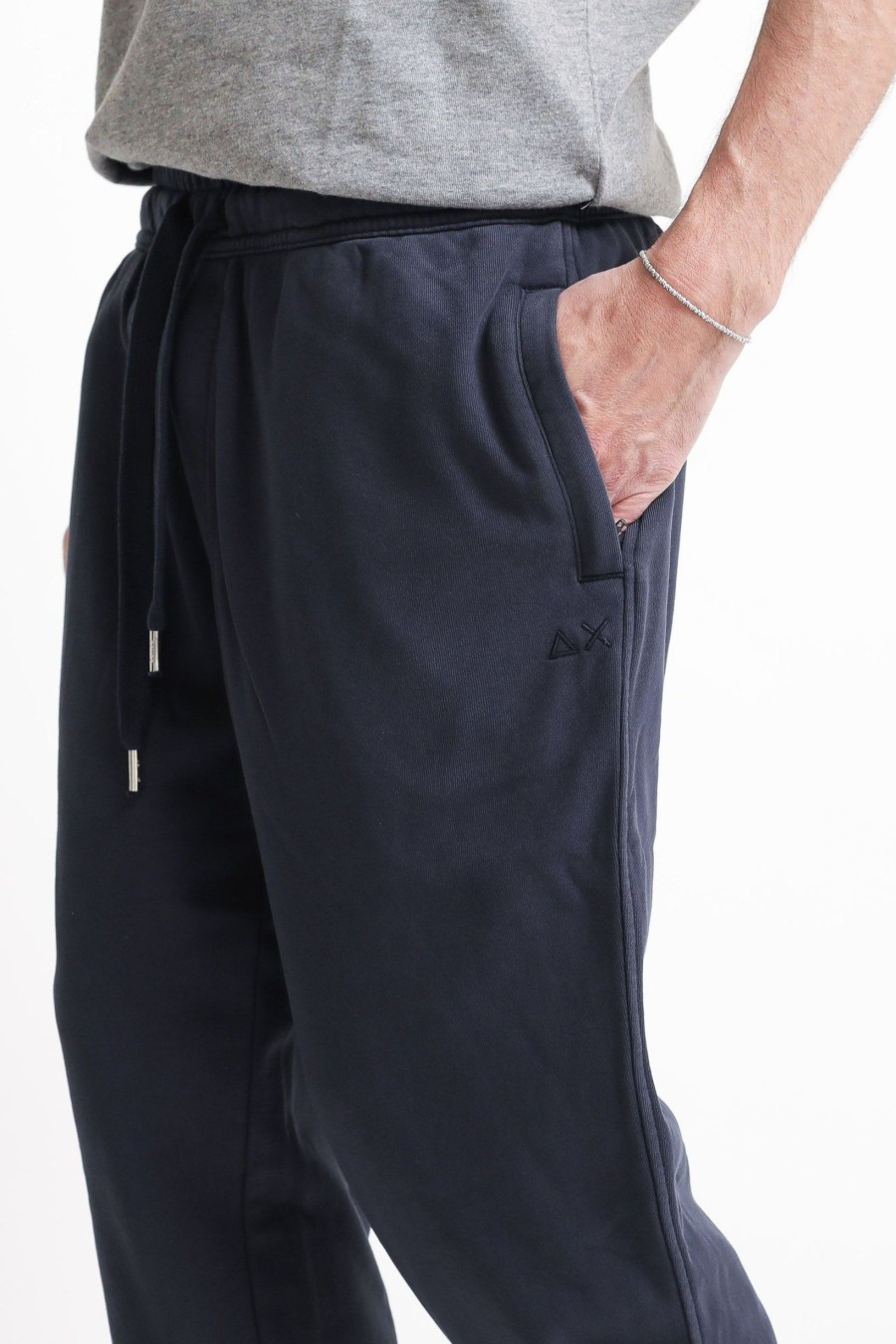 Uomo sun68 Pantaloni Felpa | Pant Long Cold Dye Cotton Fl - Navy Blue