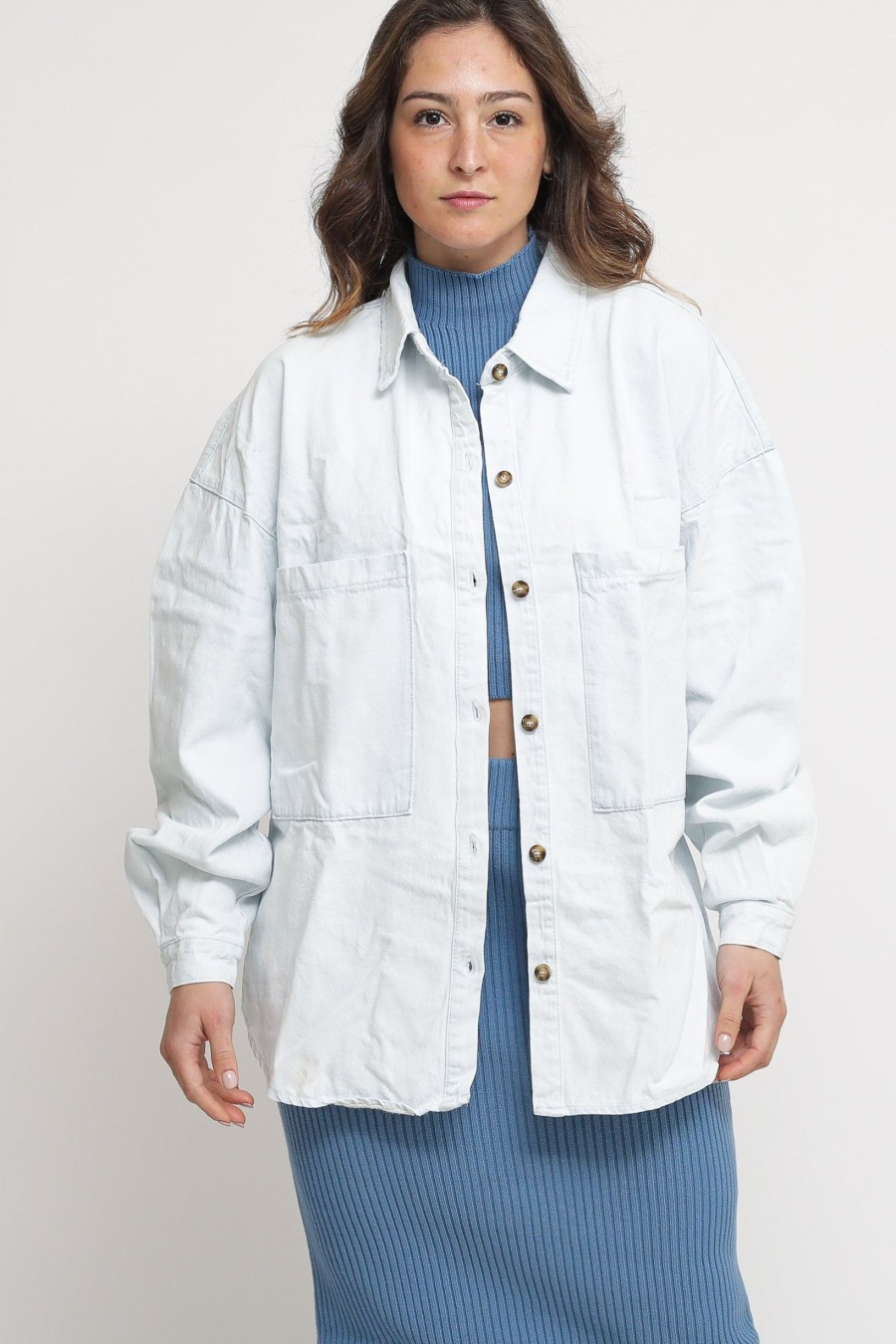 Donna glamorous Giacche | Ladies Shirt - Denim Bleach Wash