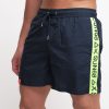 Uomo sun68 Beach Boxer Da Mare | Swim Pant Wht Tape Logo - Navy Blue