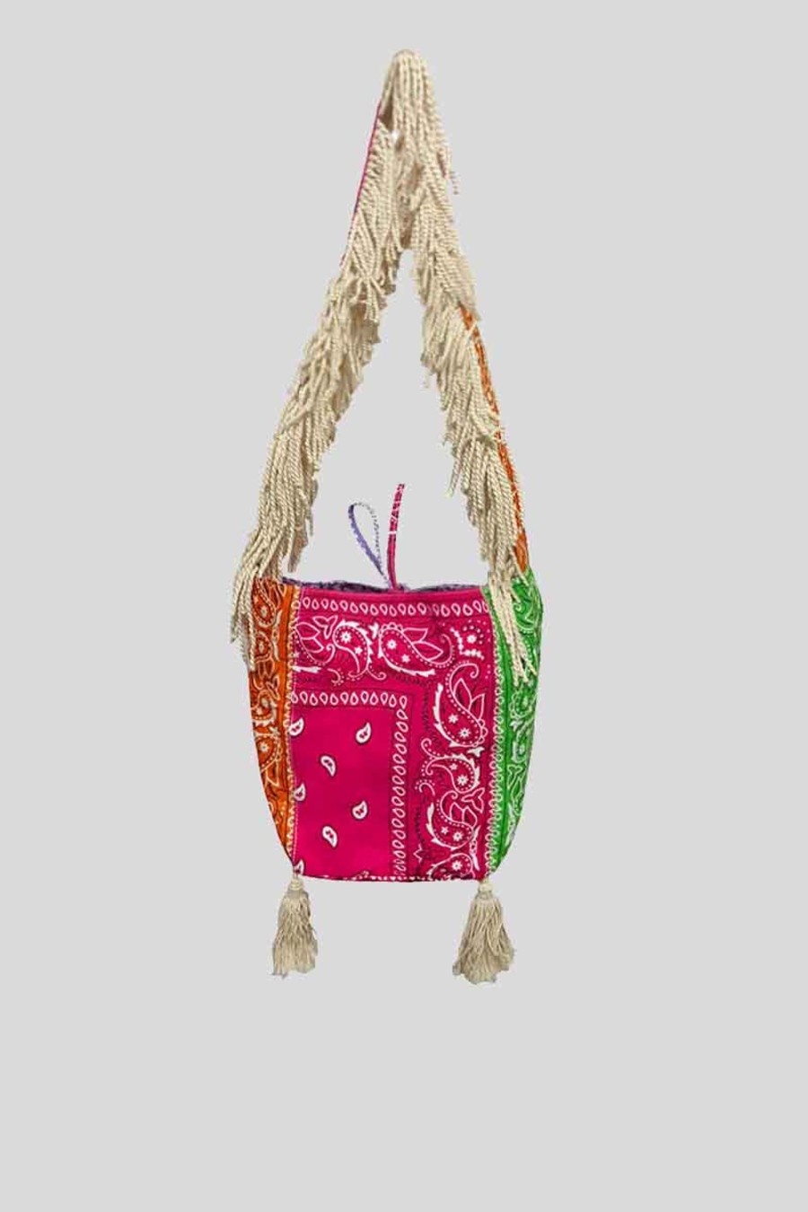 Donna mia bag Borse A Tracolla | Secchiello Bandana Con Passamaneria Frange - Multicolor