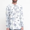 Uomo berna Camicie | Camicia Velluto Stampato - Bianco Azzurro