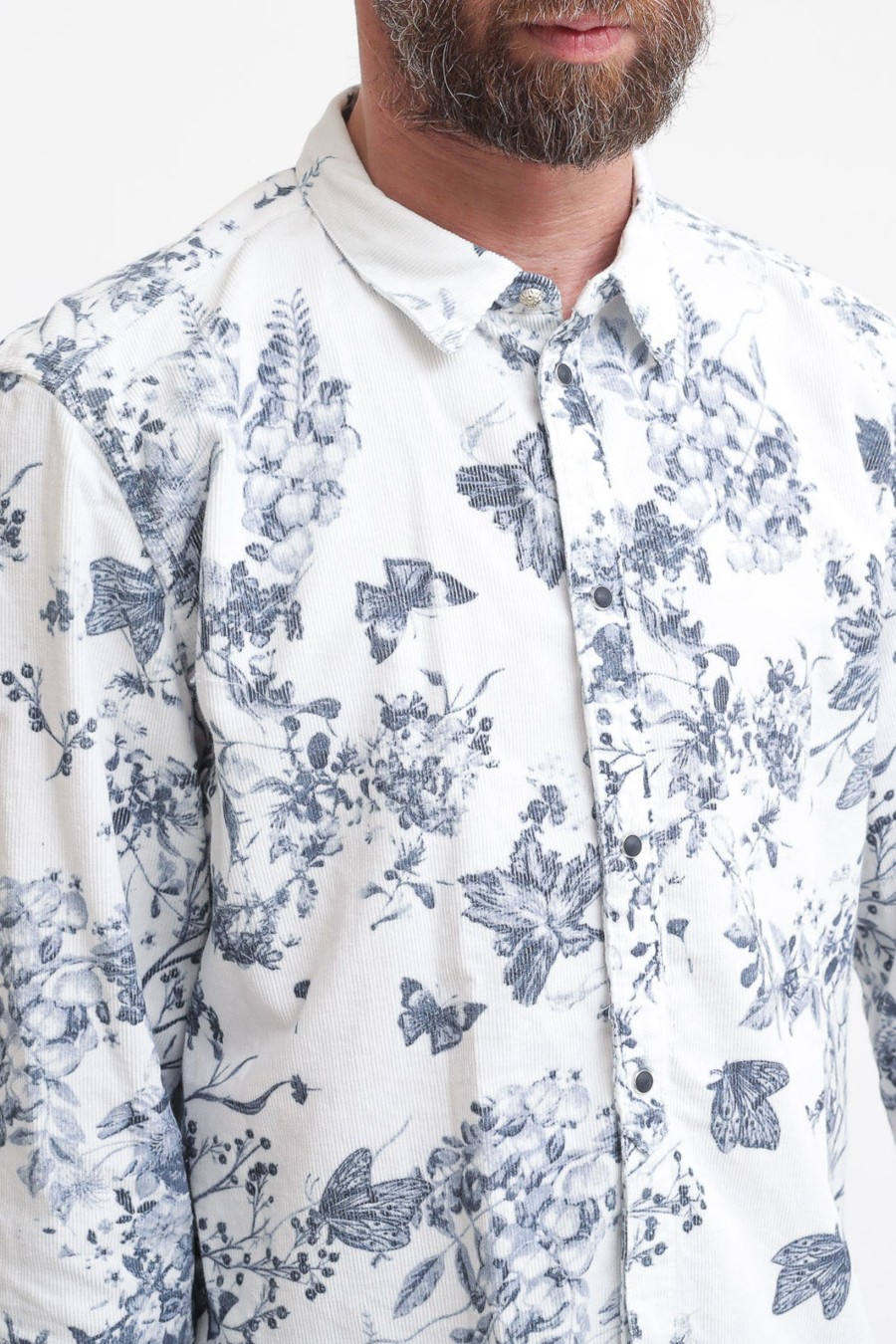 Uomo berna Camicie | Camicia Velluto Stampato - Bianco Azzurro