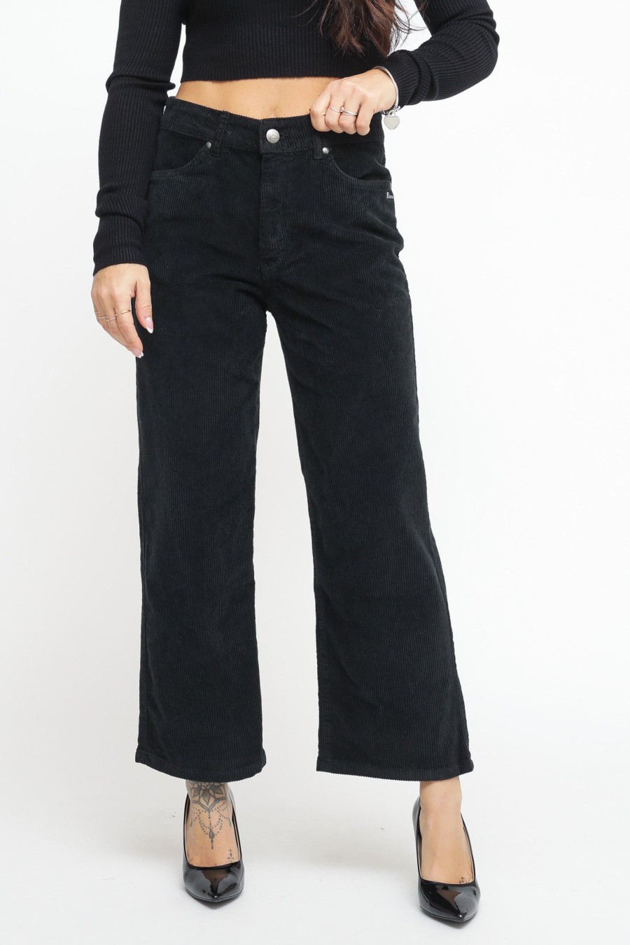 Donna berna Pantaloni | Pantalone Cropped Velluto - Nero