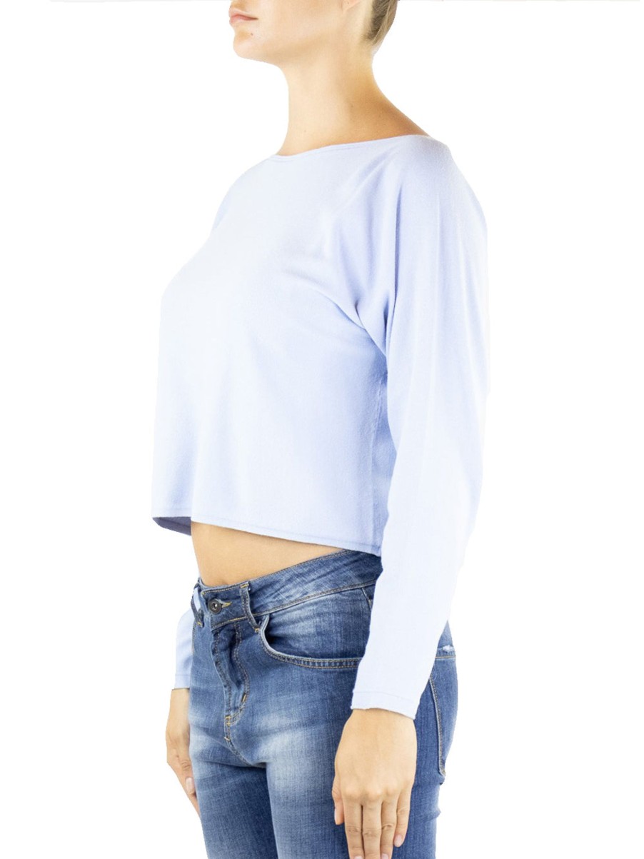 Donna kontatto Pullover | Scollo Barca Cropped - Azzurro