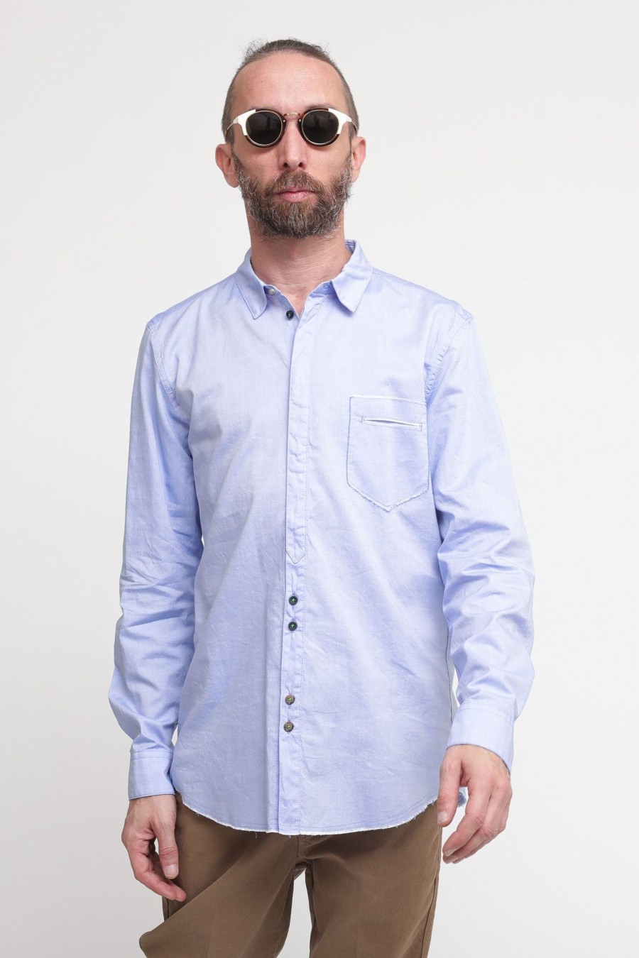 Uomo berna Camicie | Camicia Unita Taschino Rotto - Azzurro