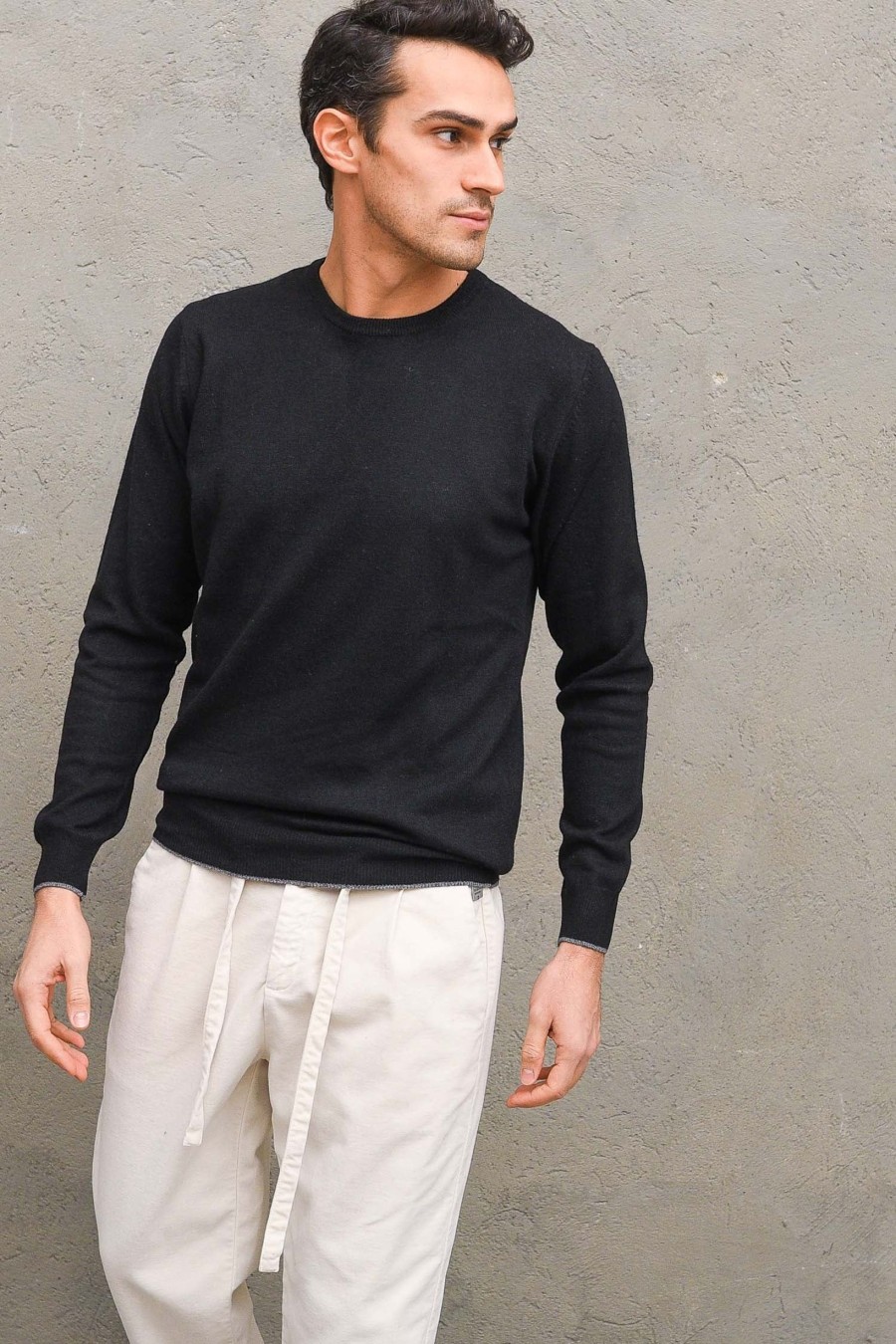 Uomo berna Pullover | Girocollo Toppe Ricamate - Nero