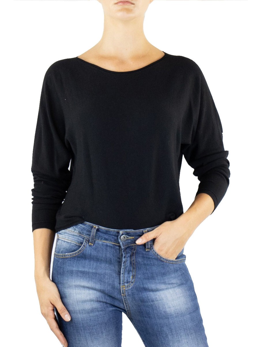 Donna kontatto Pullover | Scollo Barca Cropped - Nero