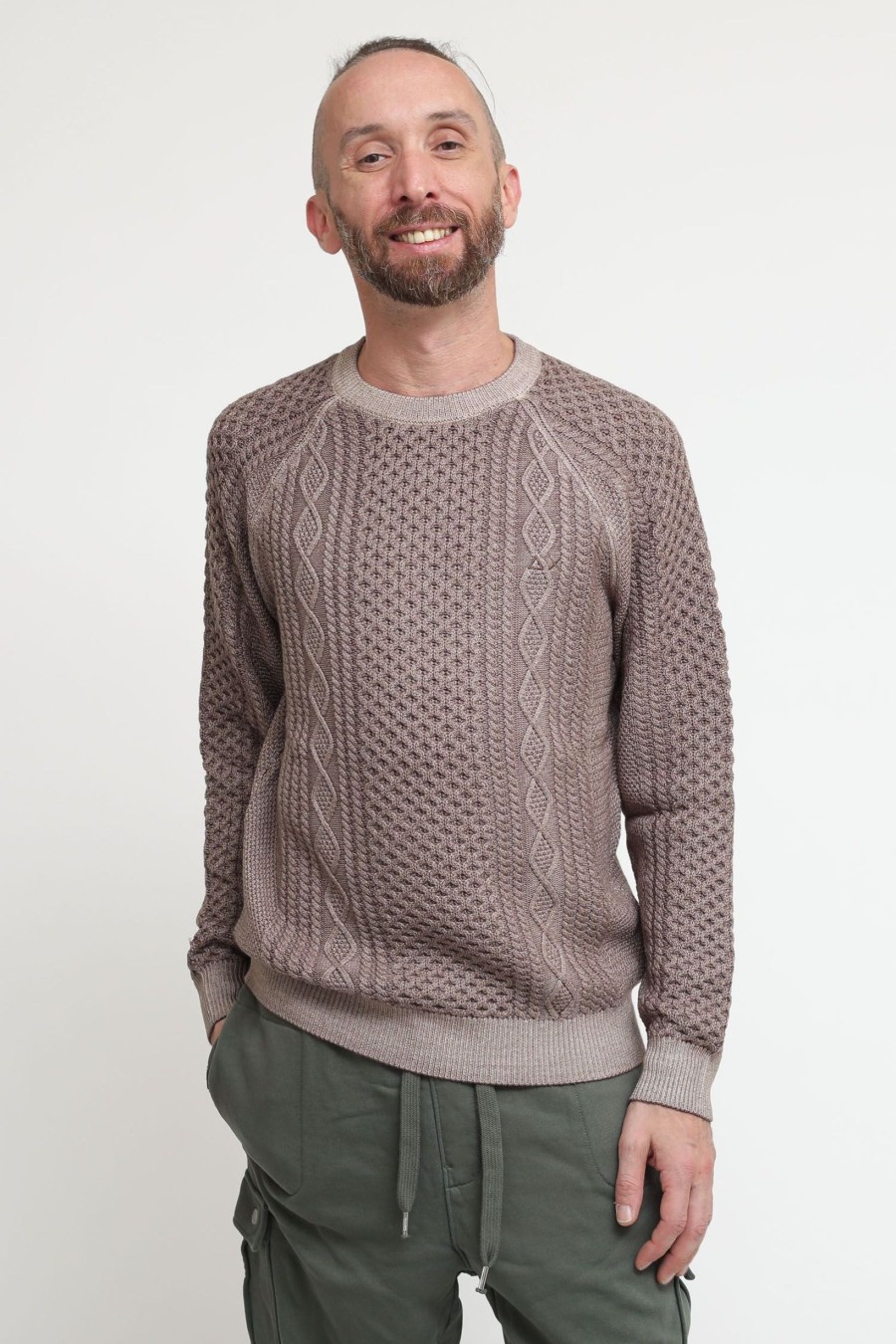 Uomo sun68 Pullover | Round Vintage Cable - Beige Scuro