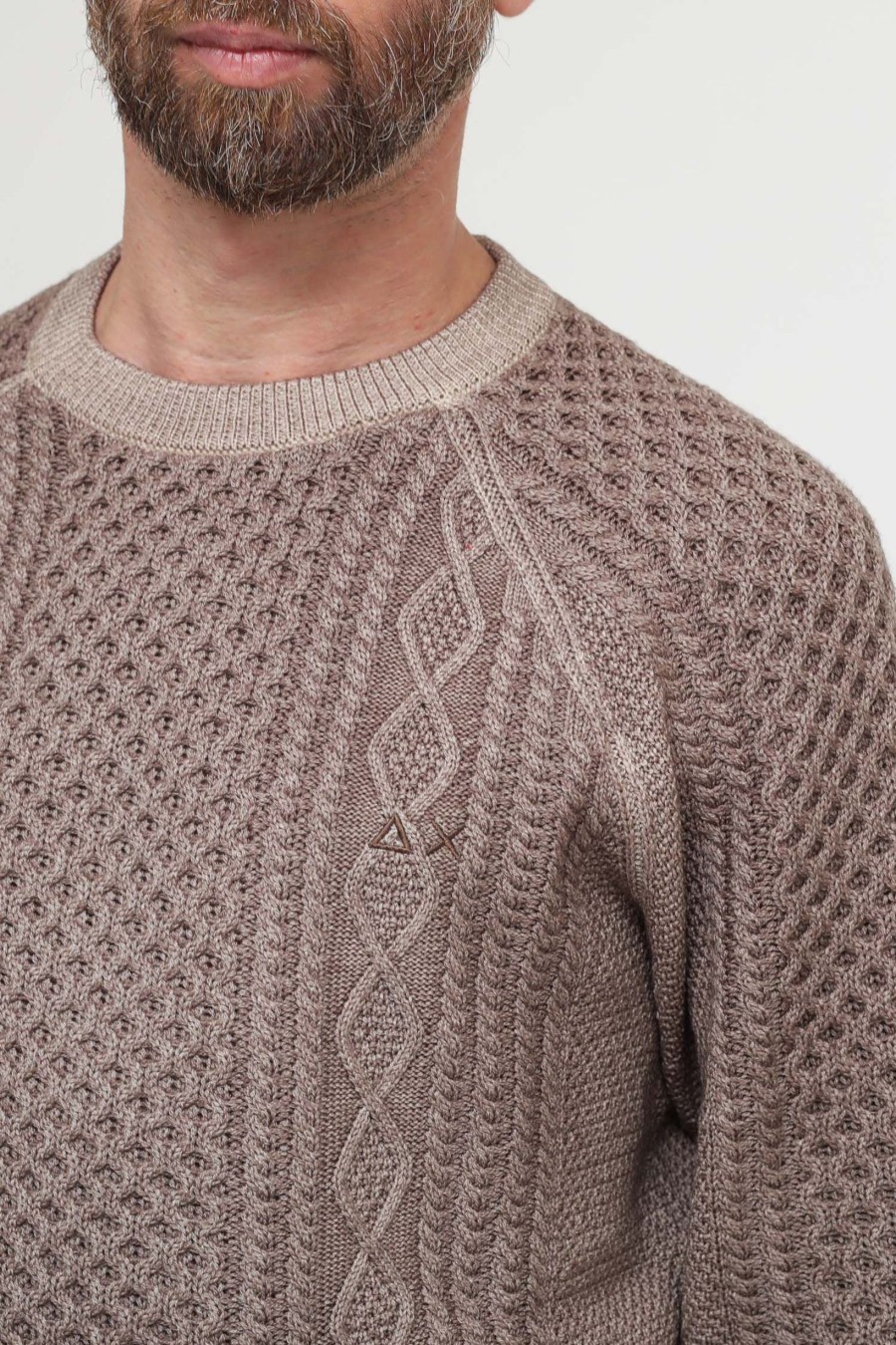 Uomo sun68 Pullover | Round Vintage Cable - Beige Scuro