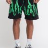 Uomo VISION OF SUPER Shorts | Shorts With Green Spray Flames - Black