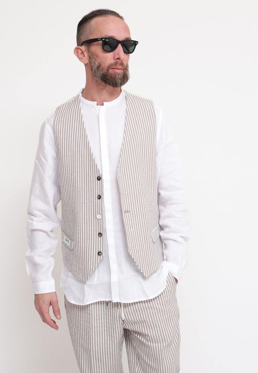 Uomo berna Gilet | Gilet Uomo Righe - Sabbia