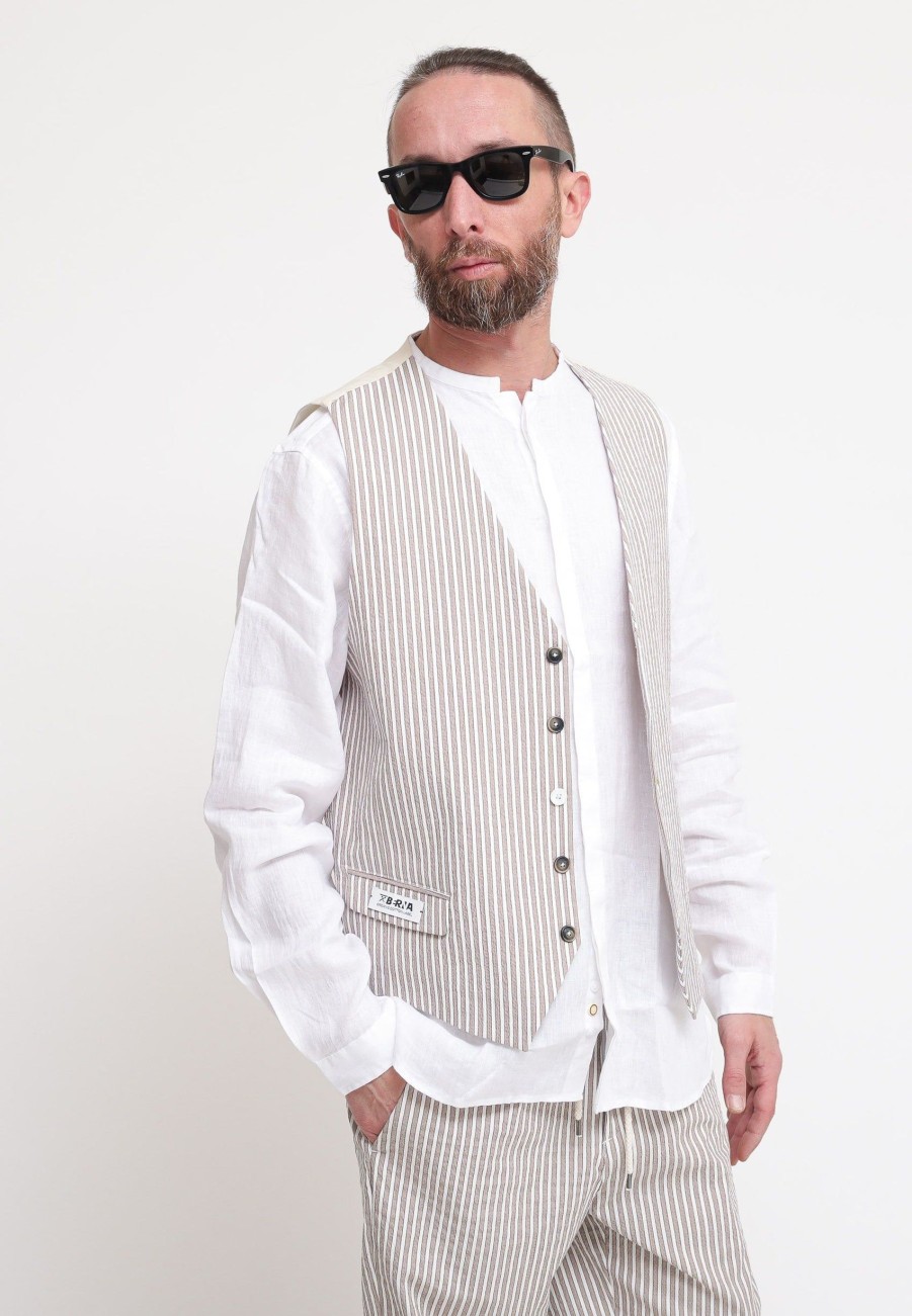 Uomo berna Gilet | Gilet Uomo Righe - Sabbia