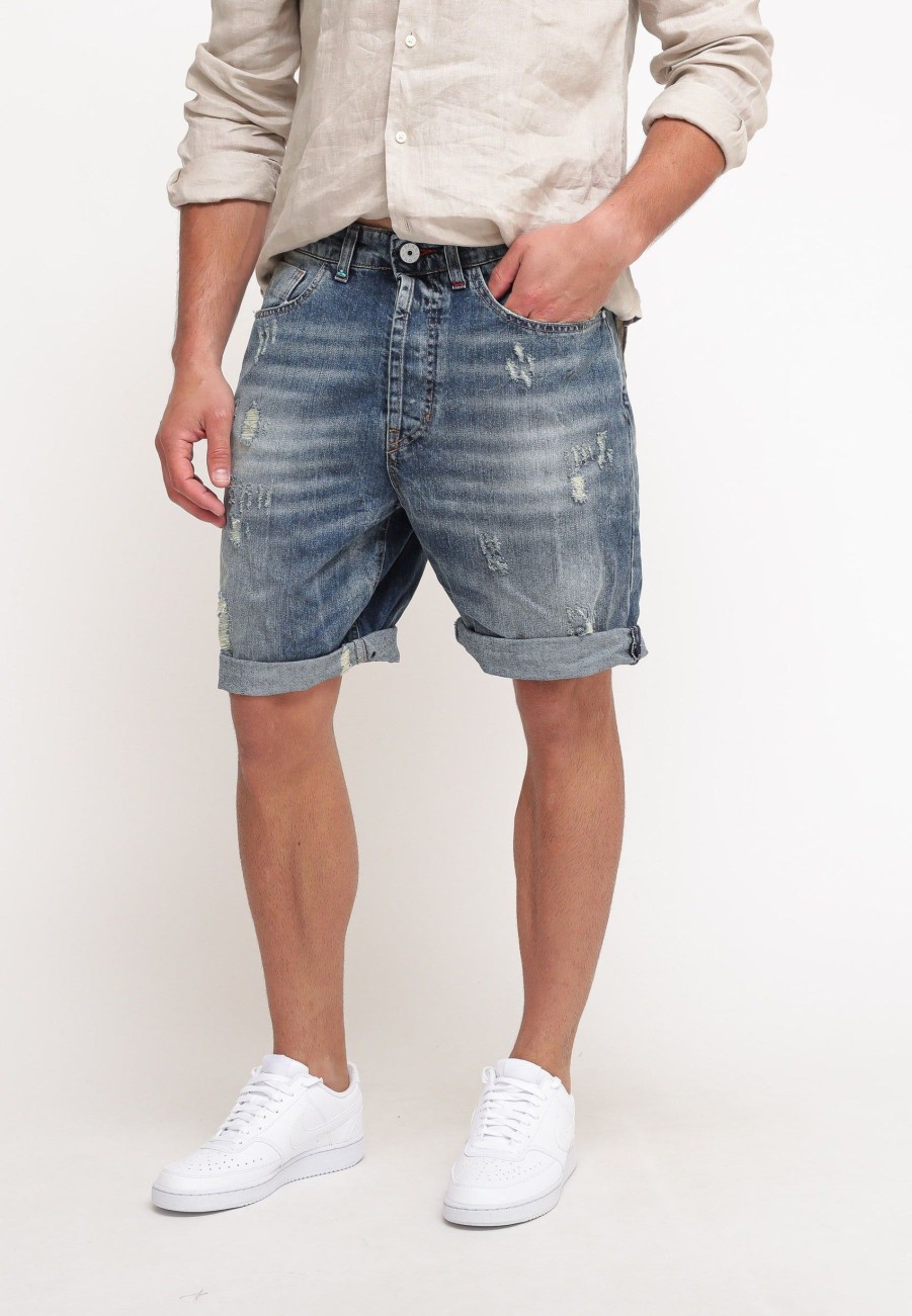 Uomo berna Bermuda | Bermuda Denim Scuro Rotto