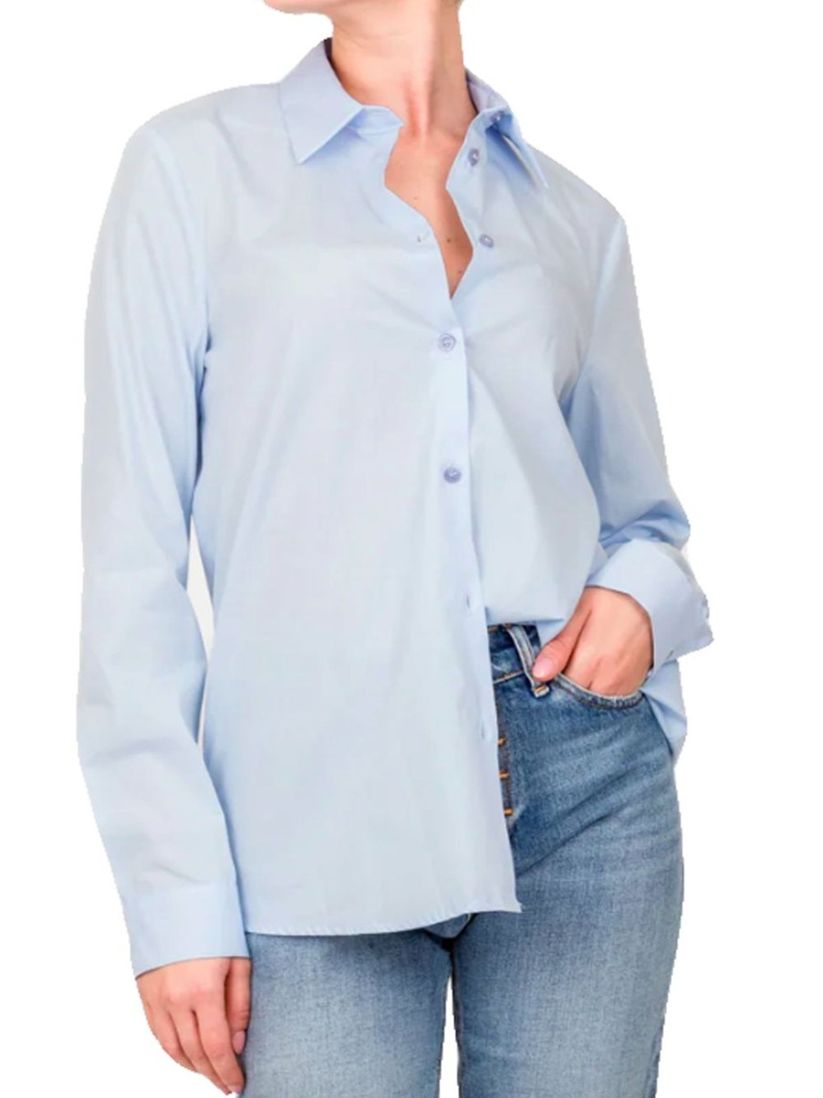 Donna vicolo Camicie | Top Camicia 100% Co - Azzurro