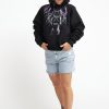 Donna phobia vos Felpe | Black Crop Hoodie Whit Purple Grey Fuxia Lightning