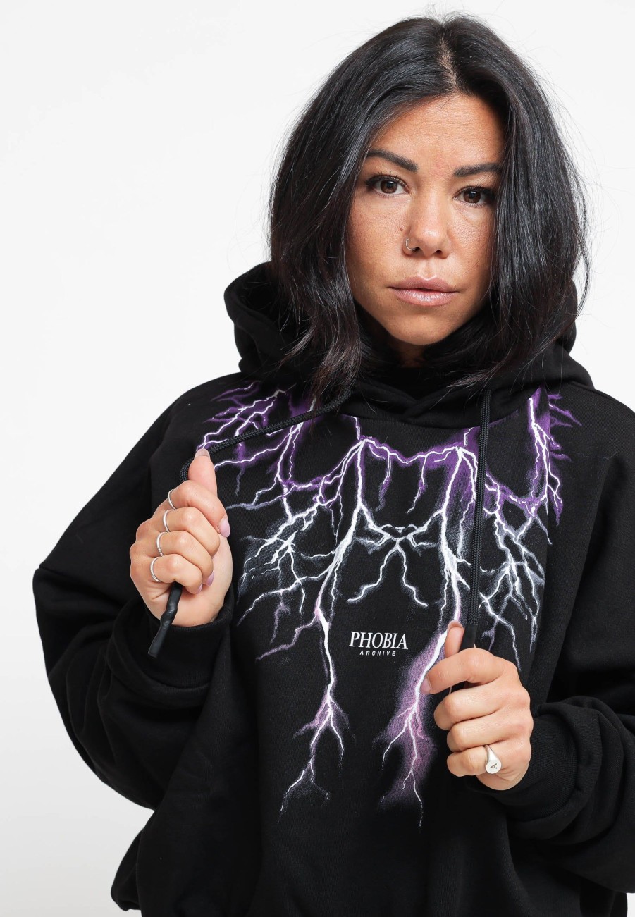 Donna phobia vos Felpe | Black Crop Hoodie Whit Purple Grey Fuxia Lightning