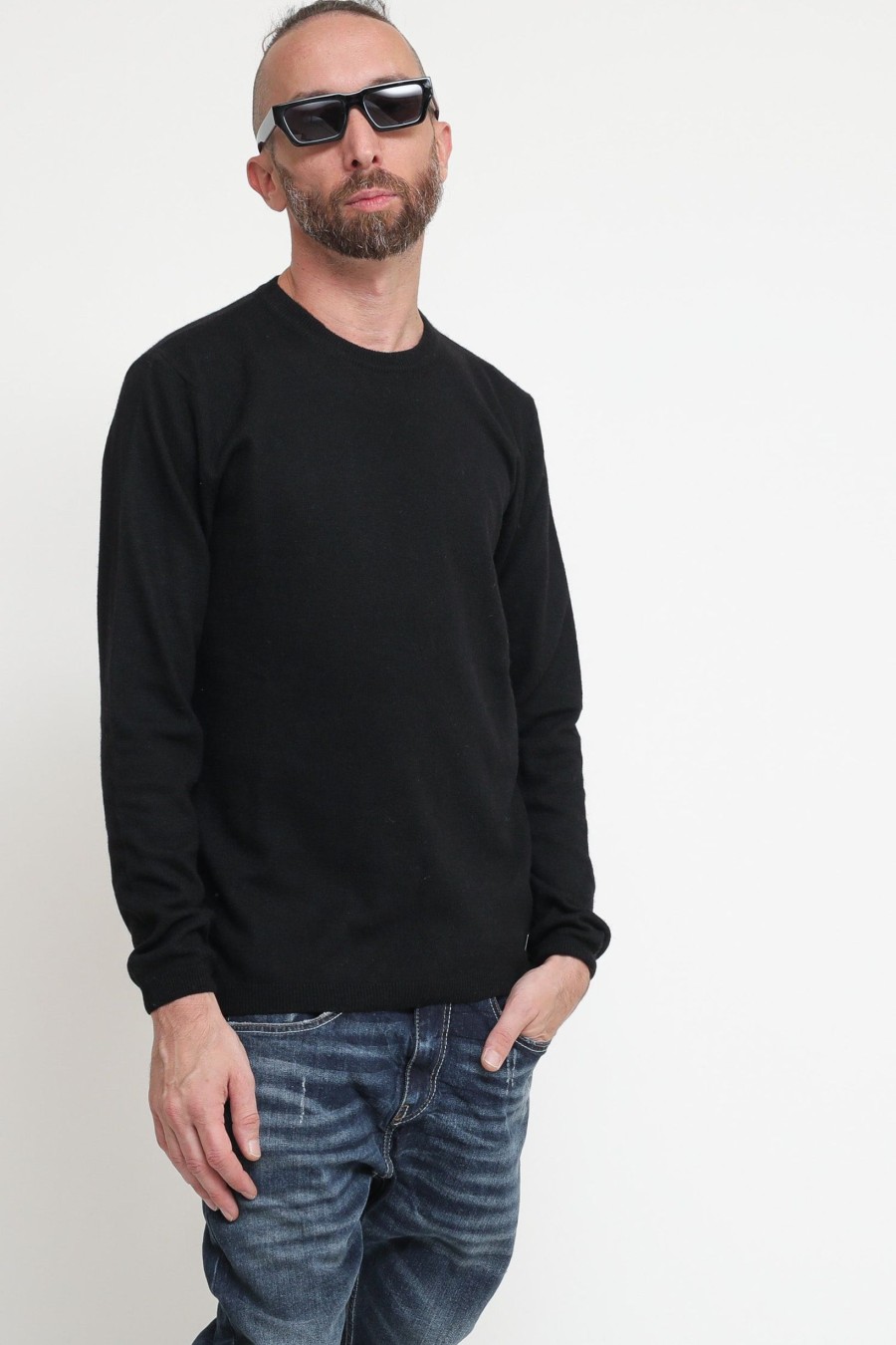 Uomo bl11 Pullover | Girocollo Cachemire - Nero