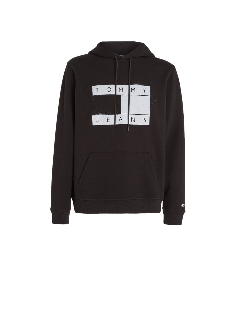 Uomo tommy hilfiger Felpe | Tjm Reg Flag Spray Hoodie - Black