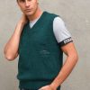 Uomo berna Gilet | Gilet V Rasato Smagliature - Verde Bottiglia