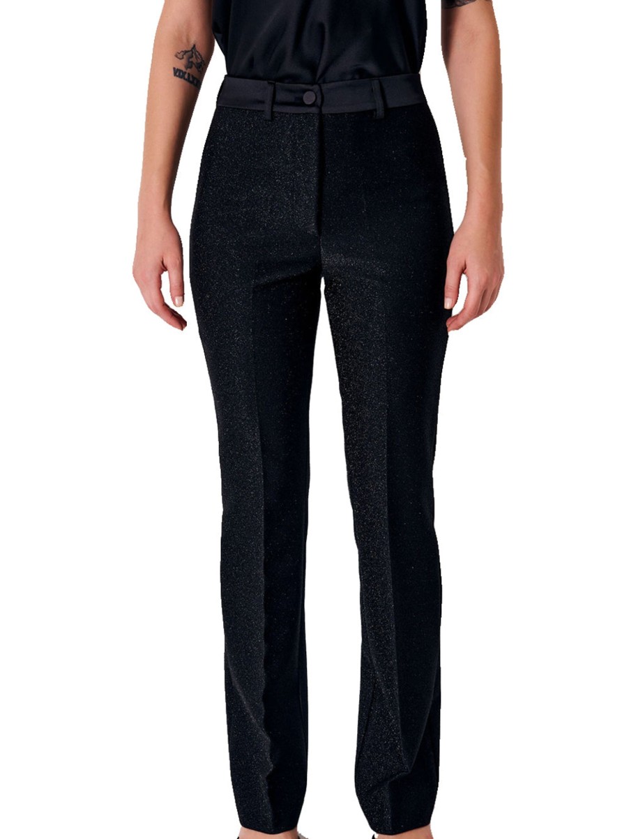 Donna vicolo Pantaloni | Pantalone Zampa Lurex - Nero