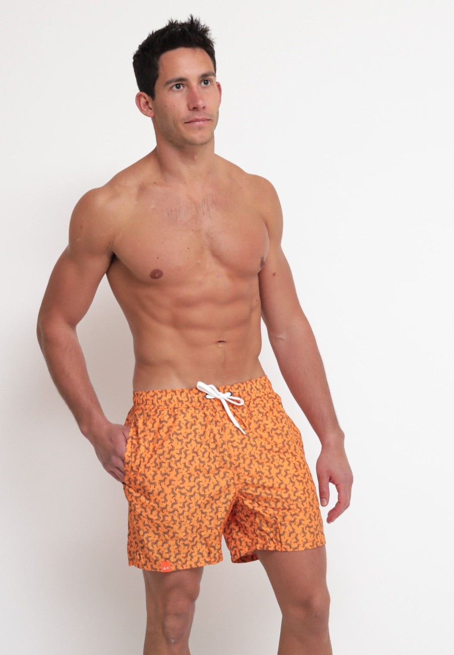 Uomo sun68 Beach Boxer Da Mare | Swim Pant Small Print - Arancione