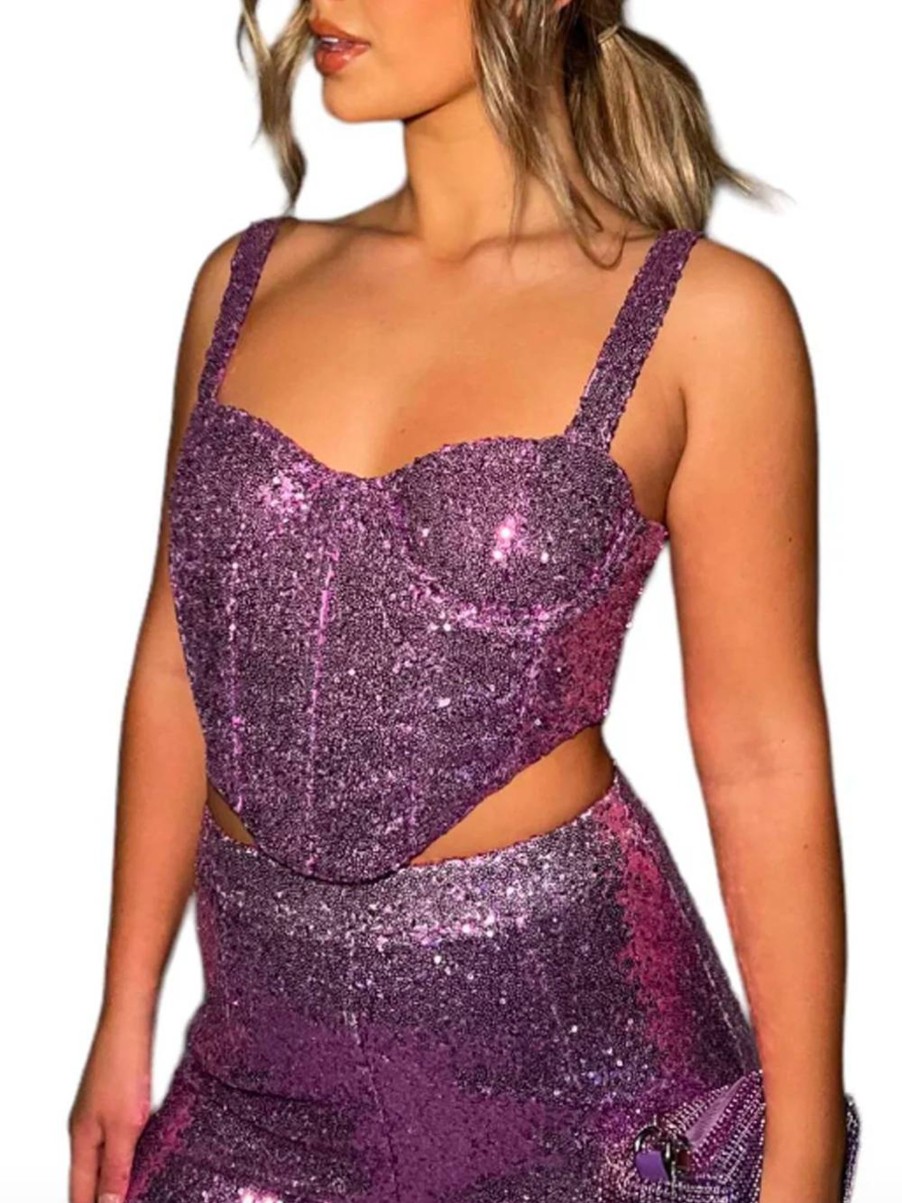 Donna glamorous Top | Ladies Top - Orchid Pink Sequin