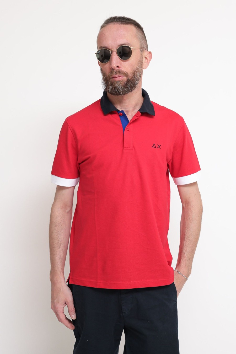 Uomo sun68 Polo | Polo 3 Color Way El - Rosso Fuoco