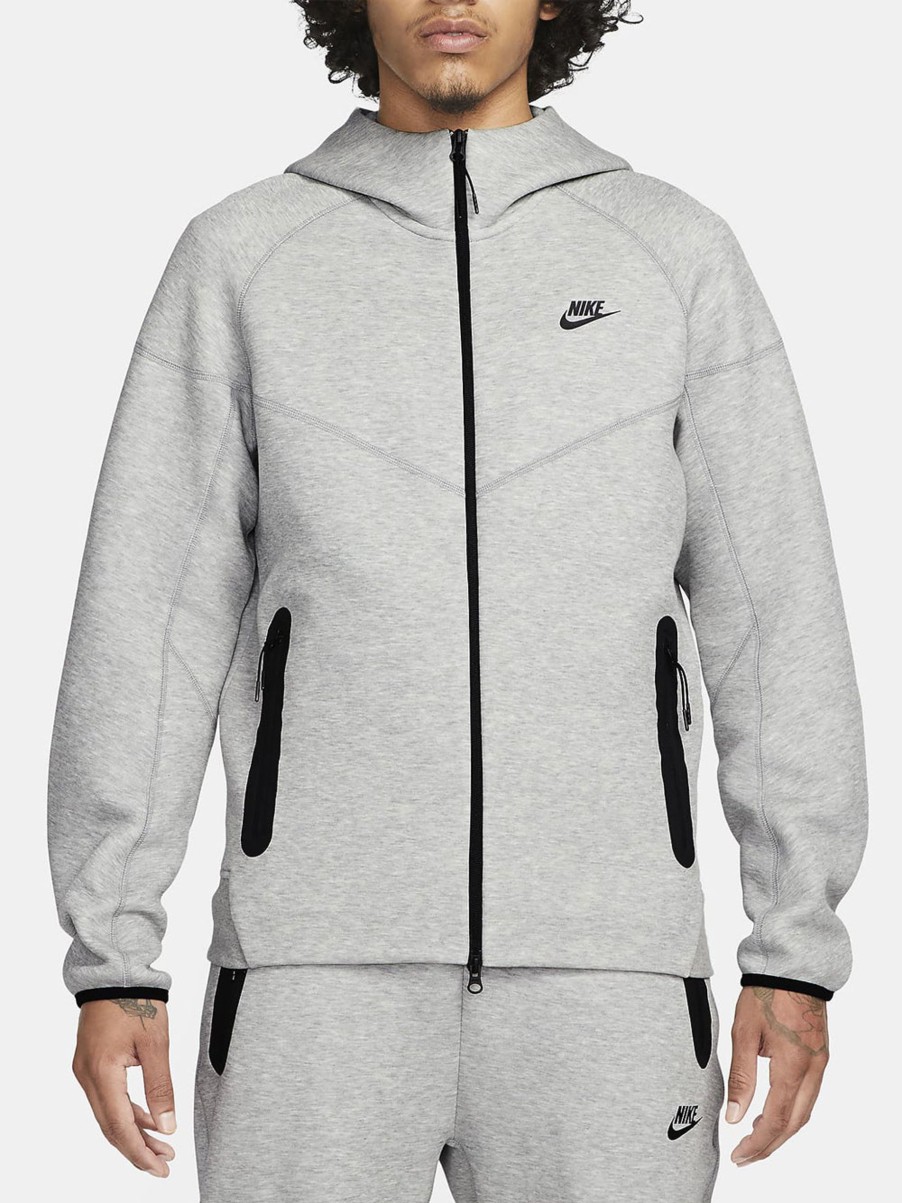 Uomo nike Felpe | Sportswear Tech Fleece Windrunner Felpa Con Cappuccio E Zip A Tutta Lunghezza - Dark Grey Heather/Nero