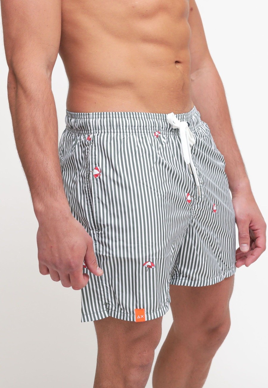 Uomo sun68 Beach Boxer Da Mare | Swim Pant Stripe Fancy - Bianco/Militare