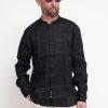 Uomo berna Camicie | Camicia Ml Coreana Lino - Nero