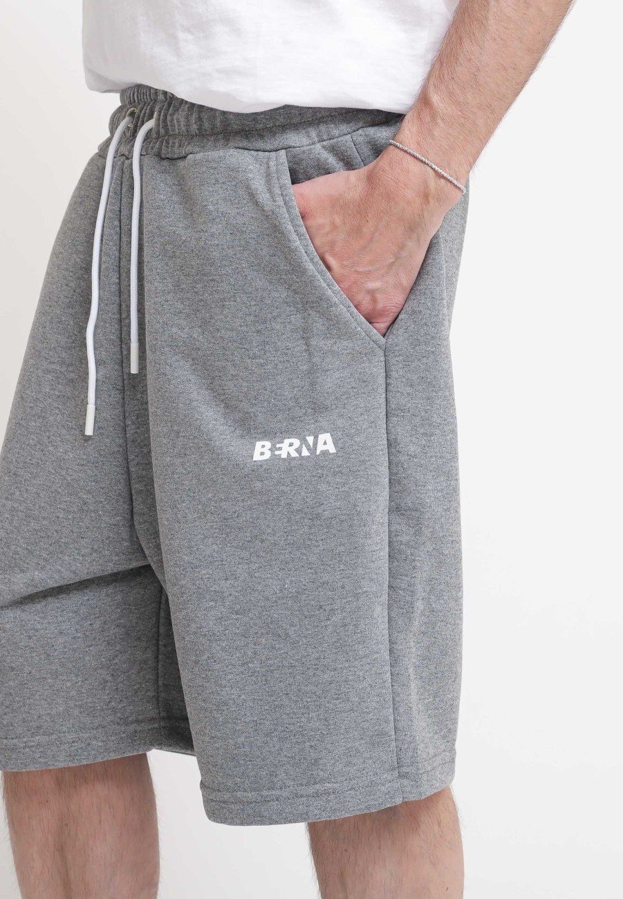 Uomo berna Bermuda | Bermuda In Felpa Stampato Logo - Grigio Melange