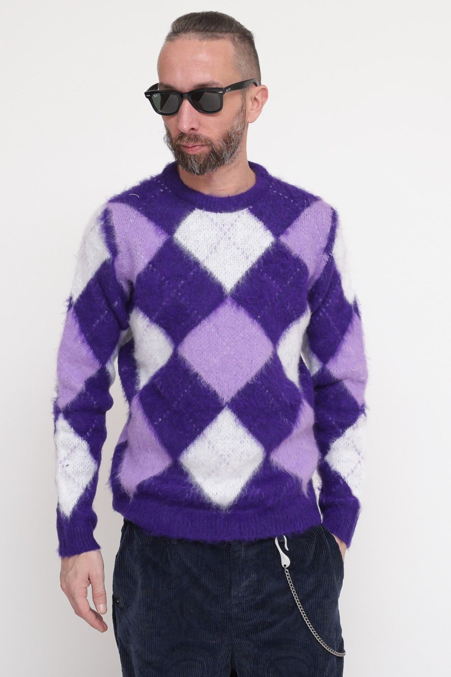 Uomo berna Pullover | Girocollo Jacquard Rombi - Viola