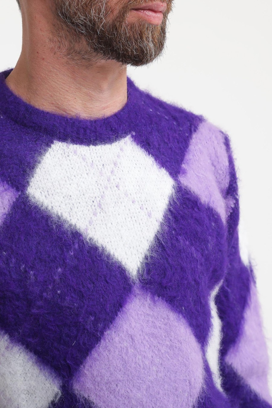 Uomo berna Pullover | Girocollo Jacquard Rombi - Viola