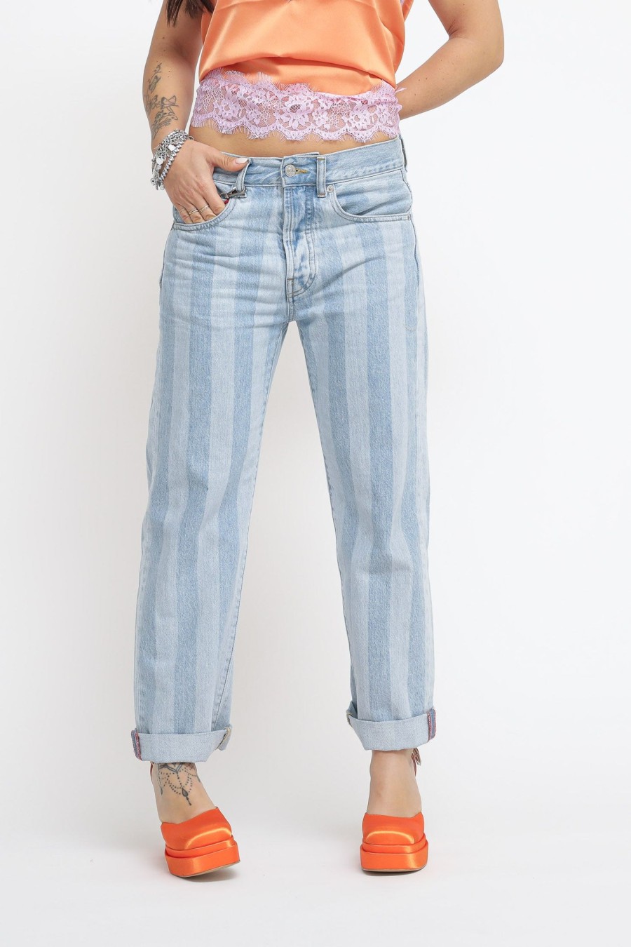 Donna Roy Rogers Pantaloni Jeans | New Oksar Woman - Denim Laser Stripe