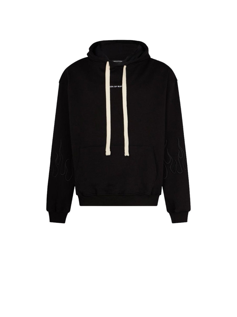 Uomo VISION OF SUPER Felpe | Black Hoodie Whit Black Flames