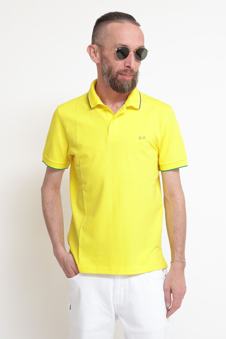 Uomo sun68 Polo | Polo Small Sriper On Collar El - Giallo