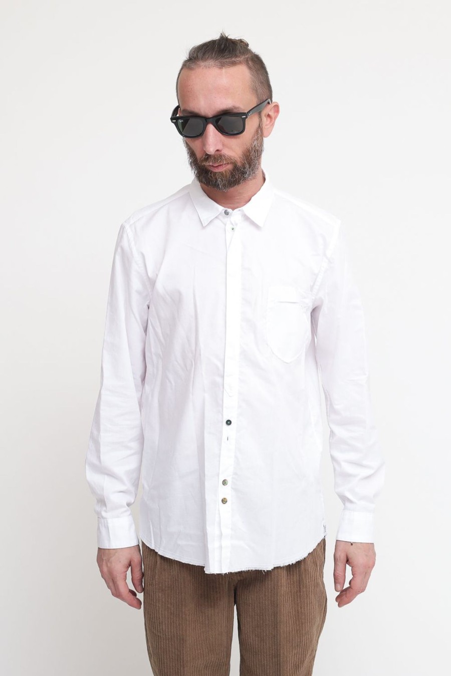 Uomo berna Camicie | Camicia Unita Taschino Rotto - Bianco