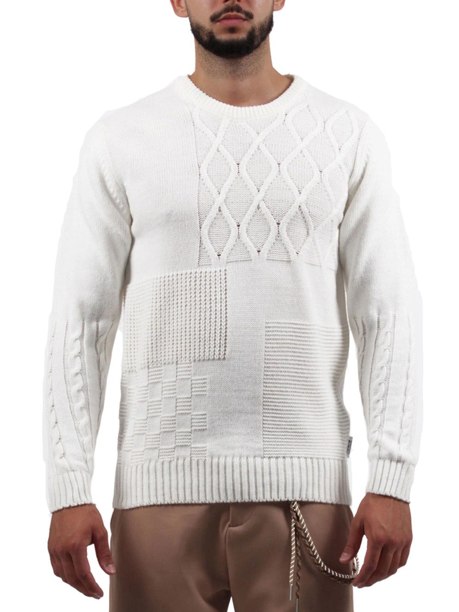 Uomo berna Pullover | M Girocollo Patchwork - Panna