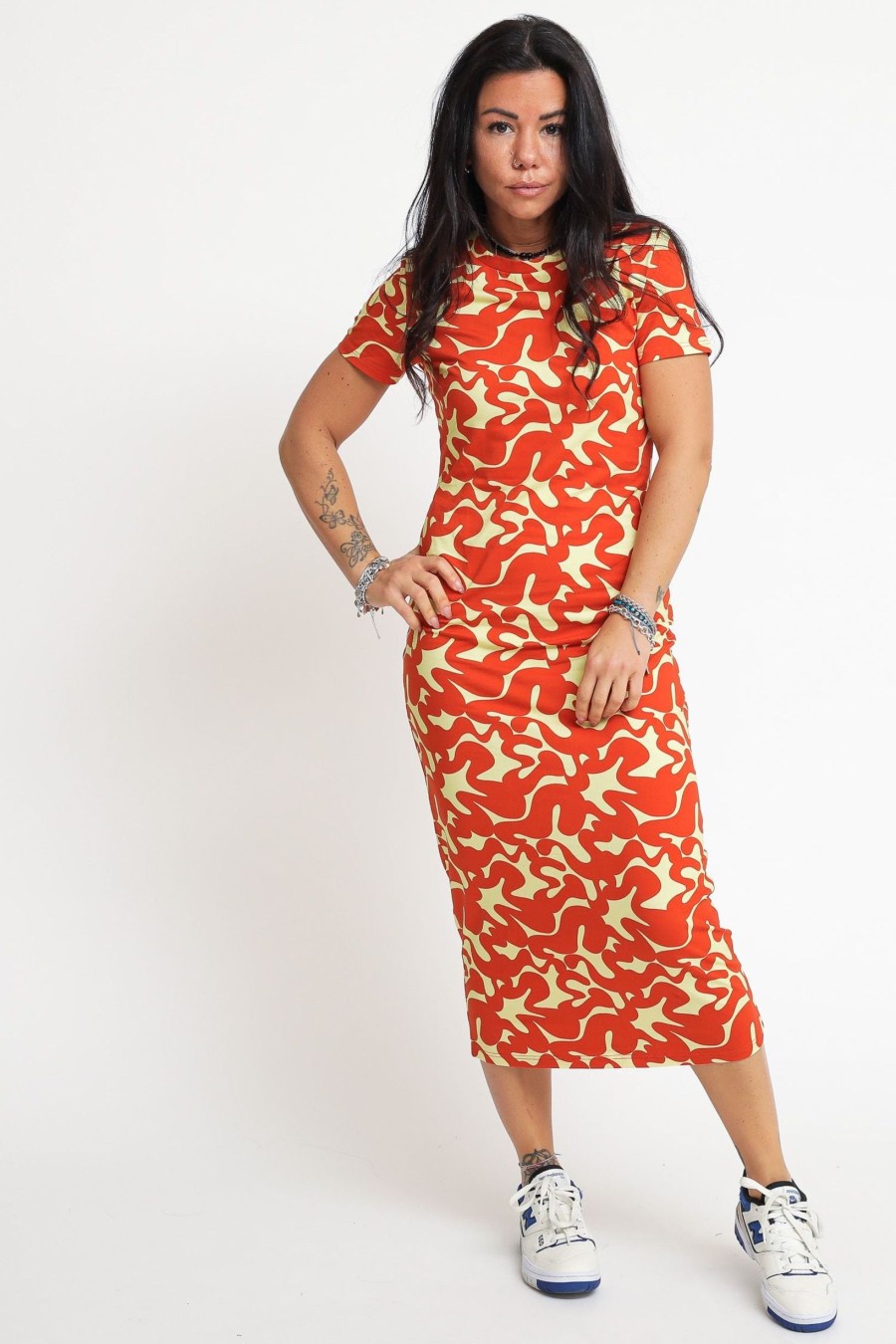 Donna glamorous Vestiti | Ladies Dress Banana Orange Squiggle