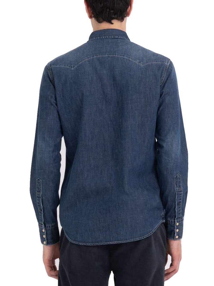 Uomo replay Camicie | Camicia Western In Denim - Dark Blue