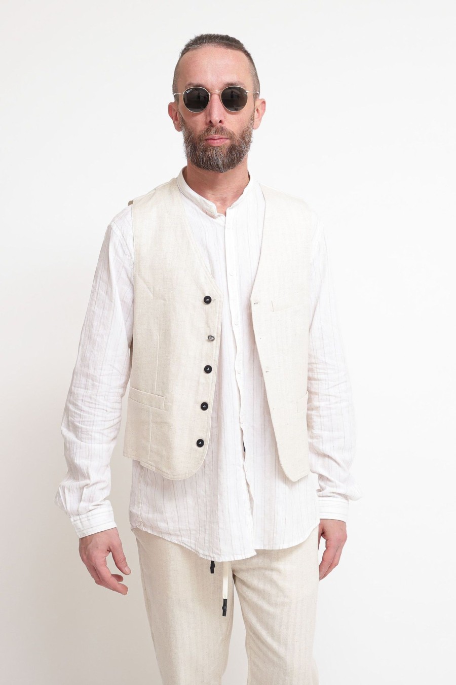 Uomo bl11 Gilet | Gilet Cotone Lino Off White