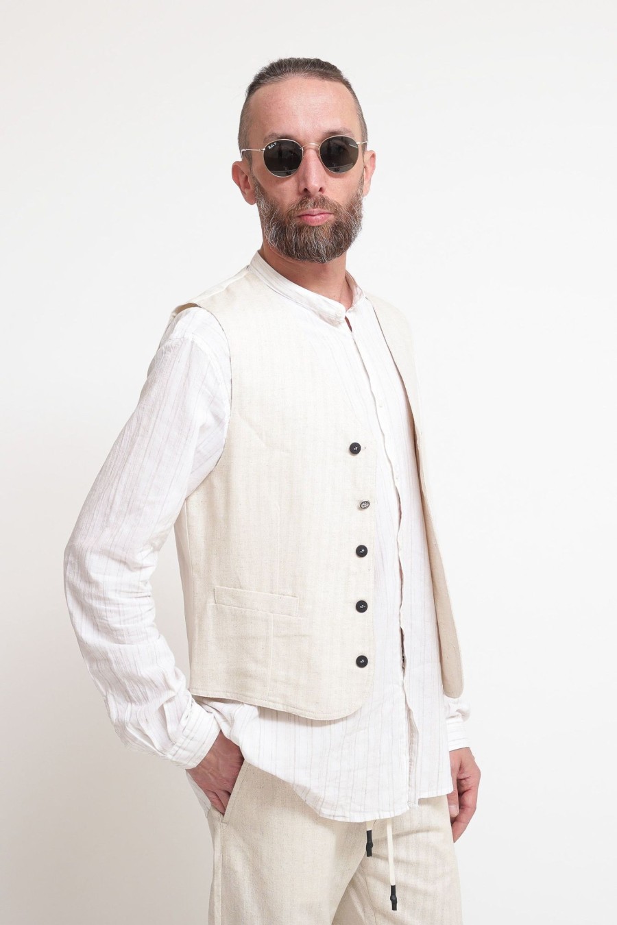 Uomo bl11 Gilet | Gilet Cotone Lino Off White