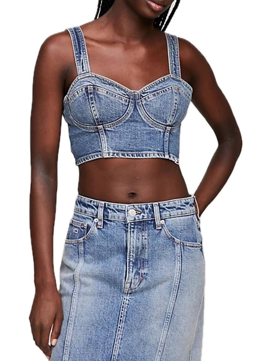 Donna tommy hilfiger Top | Bustier Top - Denim Medium