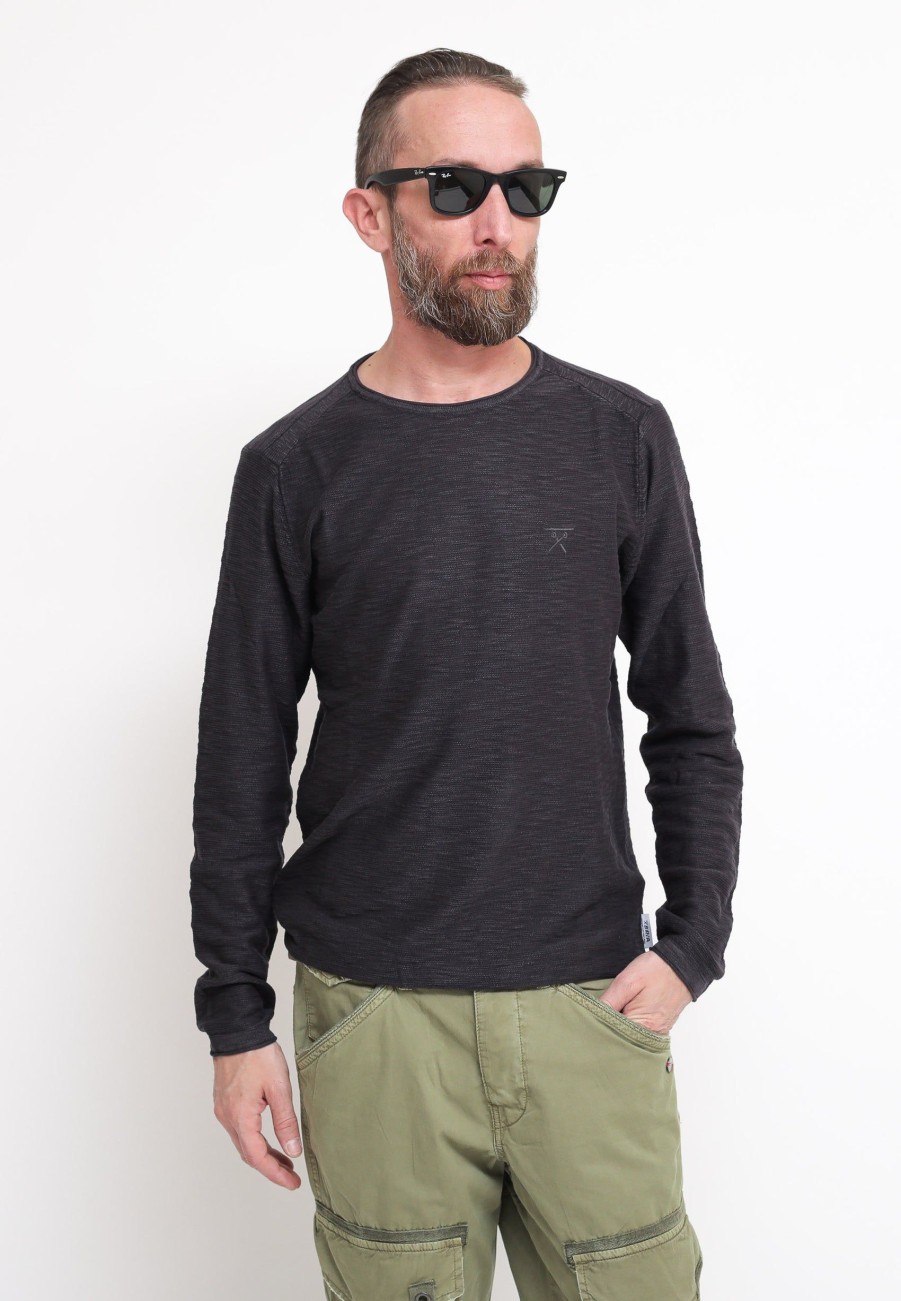 Uomo berna Pullover | Paricollo Cotone Slub - Grafite