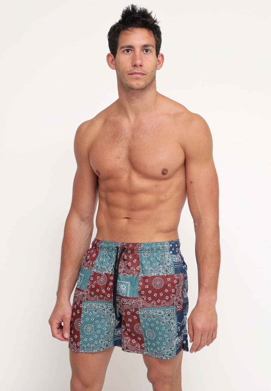 Uomo tooco Boxer Da Mare | Classic Beachwear Bandana Patch Forest