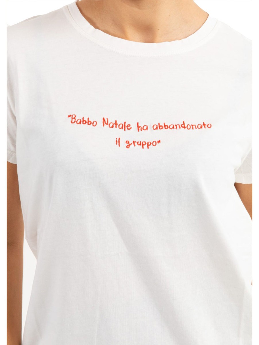 Donna vicolo T-Shirt | T-Shirt Ricamo Rosso - Bianco