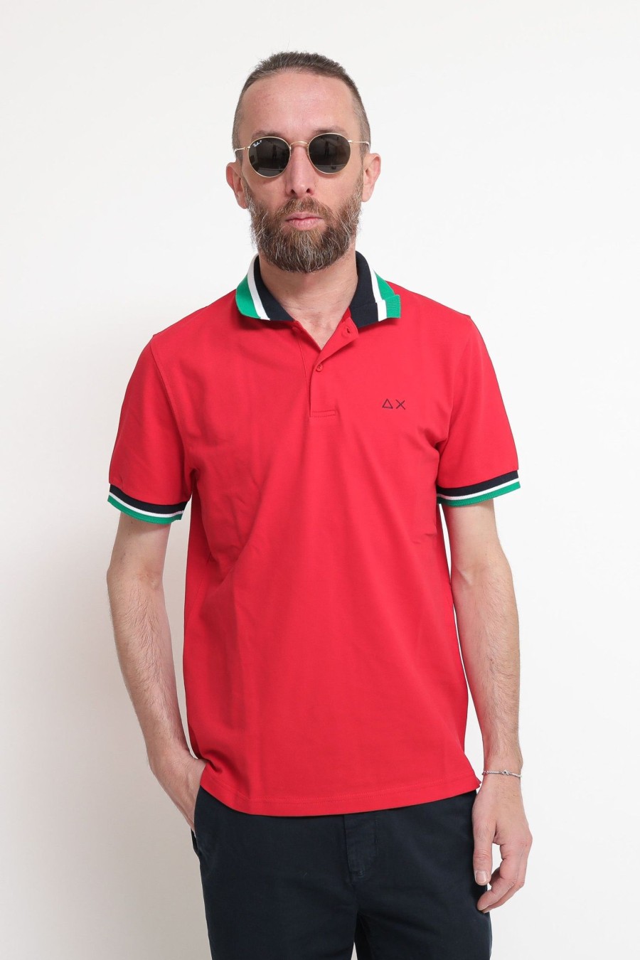 Uomo sun68 Polo | Polo Collar Multistripes El - Rosso Fuoco